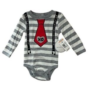 Koala Kids NWT Onesie 3/6M My 1st Valentine's Day Long Sleeve Gray White Stripe‎